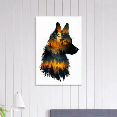 Guardian of the Forest - Wolf Portrait in Wooden Frame