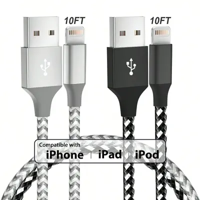 10FT [ Apple MFi Certified] Premium Nylon Braided USB A for Lightning Cable, 2 Counts High-Speed Data Sync Cable Charging Com...