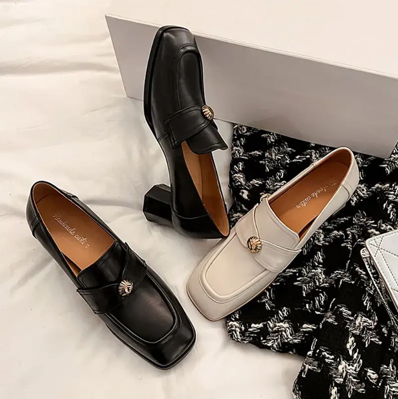 CHIKO Shukura Square Toe Block Heels Loafers Shoes