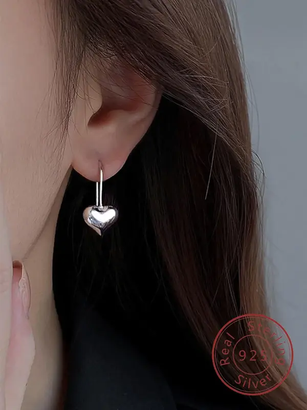 925 Sterling Silver Heart Shaped Hoop Earrings, 2024 New Style Fashionable Earrings for Women, Trendy All-match & Exquisite J...