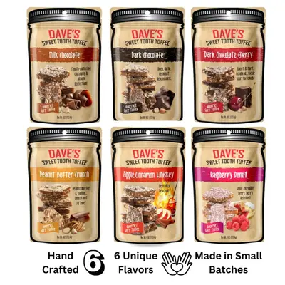 Toffee Variety Pack - Dave's Sweet Tooth - 6 Unique Flavors of Handmade Toffee, Sweets & Snacks, Dessert, Candy
