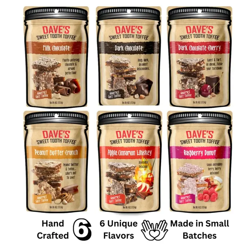 Toffee Variety Pack - Dave's Sweet Tooth - 6 Unique Flavors of Handmade Toffee, Sweets & Snacks, Dessert, Candy