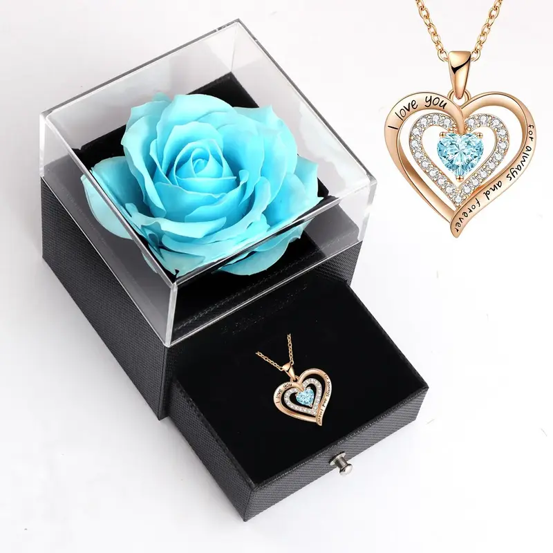 Valentine's Day Rose Decor Necklace Gift Box Set, 1 Set Sweet Romantic Heart Necklace Gift Box, Gifts for Mom Wife Women Sist...