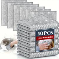 Non-Scratch Steel Wool Dishcloth - 10pcs Set, Multi-Use Kitchen Scrubbers, Durable Cleaning Pads for Wet & Dry Use Grey