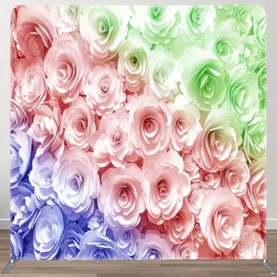 Aperturee Blue Pink Green Rose Fabric Backdrop Cover For Party - Aperturee