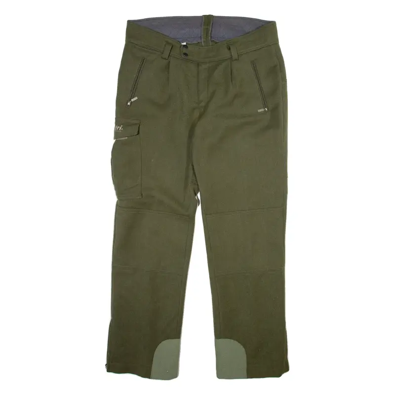 Mens Trousers Green Regular Straight Wool W36 L30