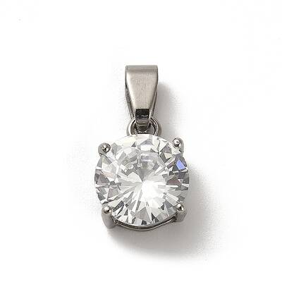 304 Stainless Steel with Clear Cubic Zirconia Charms