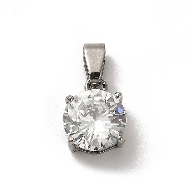 304 Stainless Steel with Clear Cubic Zirconia Charms
