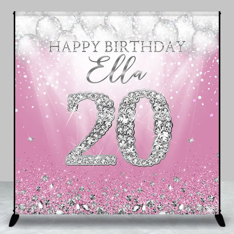 Pink Diamonds Balloons Custom 20th Birthday Backdrop - Aperturee