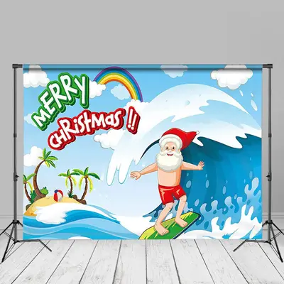 Surfing Santa Tropical Beach Xmas In July Backdrop - Aperturee