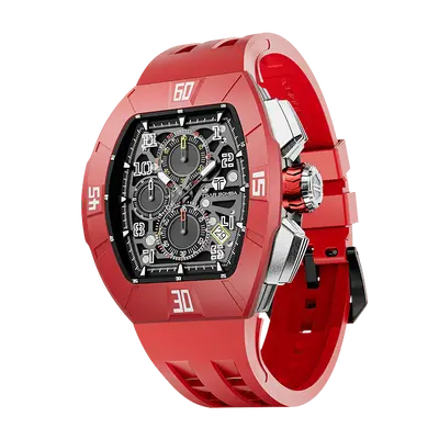 TSAR BOMBA Men's Quartz Watch | Dynamic Red | Atomic TB8214 | Fluororubber Bezel | Luxury Sport Watch | 50M Waterproof Sapphi...