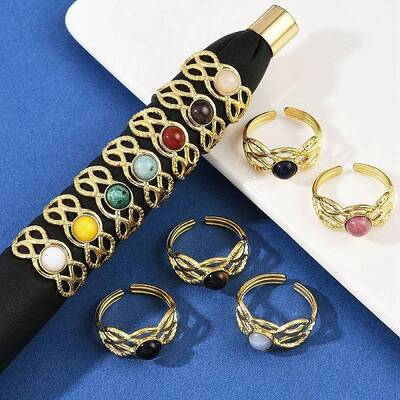 316 Stainless Steel with Natural Mixed Gemstone Cuff Rings