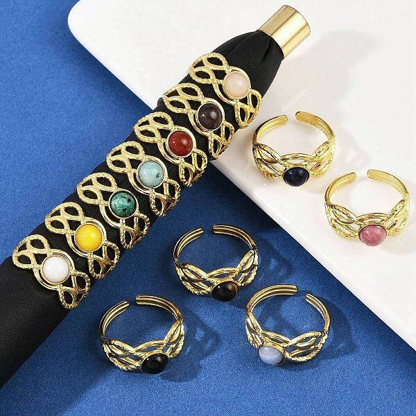 316 Stainless Steel with Natural Mixed Gemstone Cuff Rings