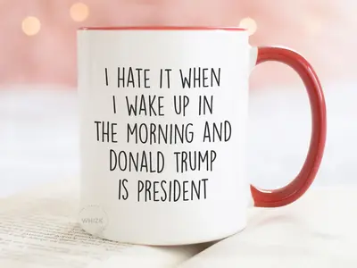 I Hate It When I Wake Up In Morning Mug, Democrat Mug, Anti FDT Gag Gifts, Funny Liberal Merch, Anti Republican Cup, Best Gif...