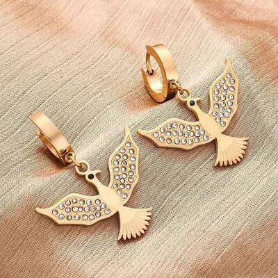 304 Stainless Steel Rhinestone Hoop Earrings