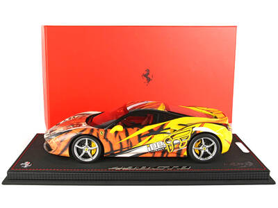 Ferrari 488 GTB IPE Exhaust Giallo Modena Yellow with Tiger Graphics with DISPLAY CASE Limited Edition to 100 pieces Worldwid...