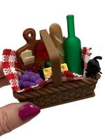 Mini 3D Printed Picnic Basket w/ Mini 3D Printed Picnic Basket w/ Blanket, Bottle, Cheese, Grapes, Charcuterie Board, Bread, ...