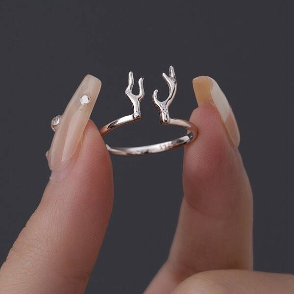 Antler Shape 925 Sterling Silver Micro Pave Cubic Zirconia Cuff Rings for Women