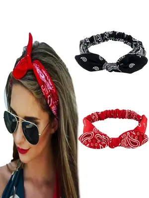 Paisley Print Bow Decor Hair Band (2pcs), Cute Hair Accessories for Women & Girls, Minimalist Headwear Suitable for Thick Hai...