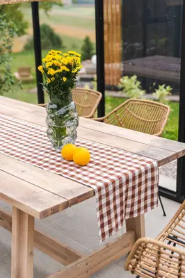 Linen table runner in Mocha Gingham | Size: 40x200 cm / 16x79