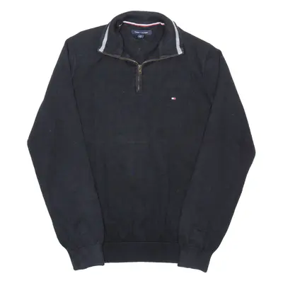 TOMMY HILFIGER Mens Jumper Black 1/4 Zip Tight Knit L