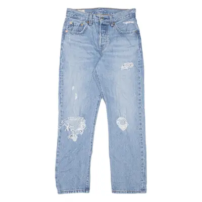 LEVI'S 501 Jeans Premium Distressed Womens Blue Straight Stone Wash W24 L26