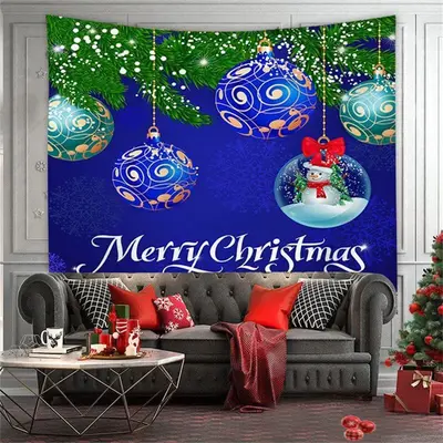 Round Ball And Leaves Merry Christmas Wall Tapestry - Aperturee