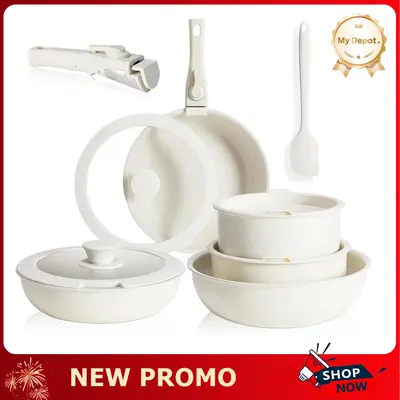 12 Pcs Pots and Pans Set Nonstick - Kitchen Cookware Set with Detachable Handle, Induction Cookware, Dishwasher Oven Safe