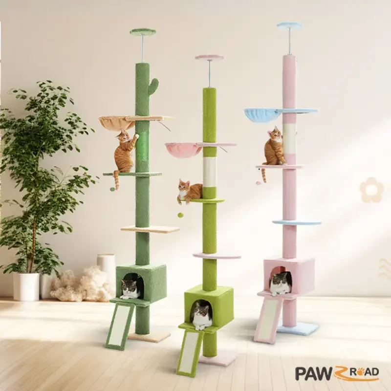 PAWZ Road Flower Cat Tree Floor to Ceiling Tall Cat Tower, Adjustable Height (83~108 inches) 5 Tiers Cat Climbing Tree for In...