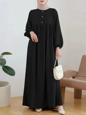 Women's Solid Long Sleeve Abaya, Modest Fashion Casual Long Sleeve Dress for Daily Outdoor Wear, Women's Islamic Clothing for...