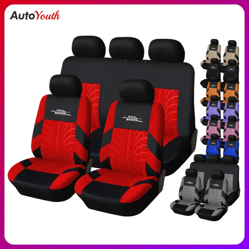 Full Set Car Seat Covers Universal for 5 Seats, Breathable Fabric Seat Covers for Front and Rear Seats, Airbag Compaible, Fit...