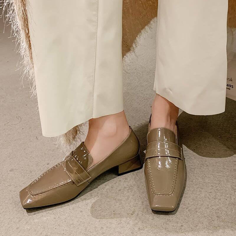 CHIKO Alana Square Toe Block Heels Loafers Shoes