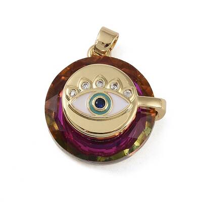 Brass Micro Pave Cubic Zirconia with Glass Pendents