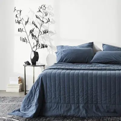 CleanBamboo Hemp™ Linen+ Quilted Coverlet | Color: Ink | Size: King/Cal King