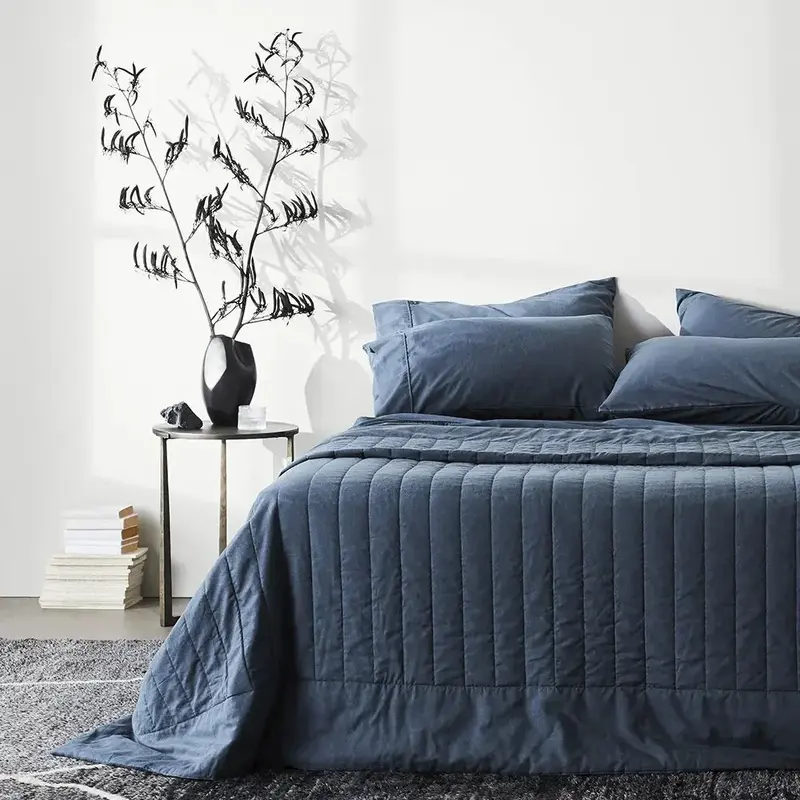 CleanBamboo Hemp™ Linen+ Quilted Coverlet | Color: Ink | Size: King/Cal King