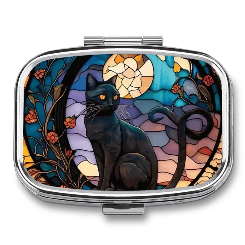 Moon Cat Pattern Pill Box, 1 Count Portable 2-compartment Medicine Pill Case, Portable Medicine Case, for Pockets Purses Trav...