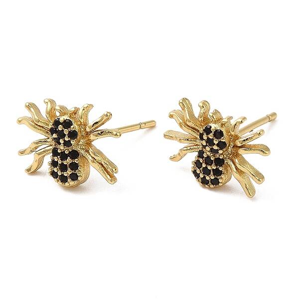 Rack Plating Brass Spider Stud Earrings with Cubic Zirconia