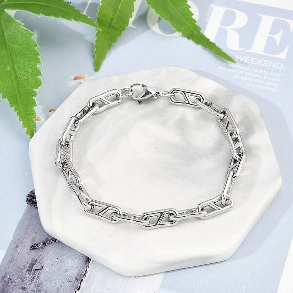304 Stainless Steel Oval Link  Chain Bracelets for Women Men