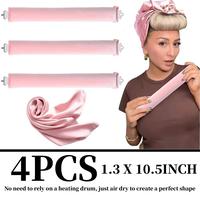 4PCS Soft Large Velvet Hair Rollers for Curls - Heatless Curling Rod Set for Long Hair (3 Rods Set - Pink)