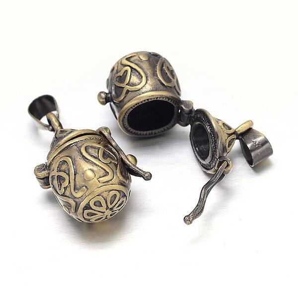 Carved Pot Rack Plating Brass Prayer Box Pendants