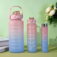 Summer Creative Design Water Bottle, 3 Counts/set Gradient Straw Drinking Cup, Large Capacity Portable Water Cup with Time Ma...