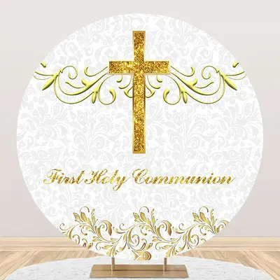 Gold Cross First Holy Communion Baptism Backdrop
