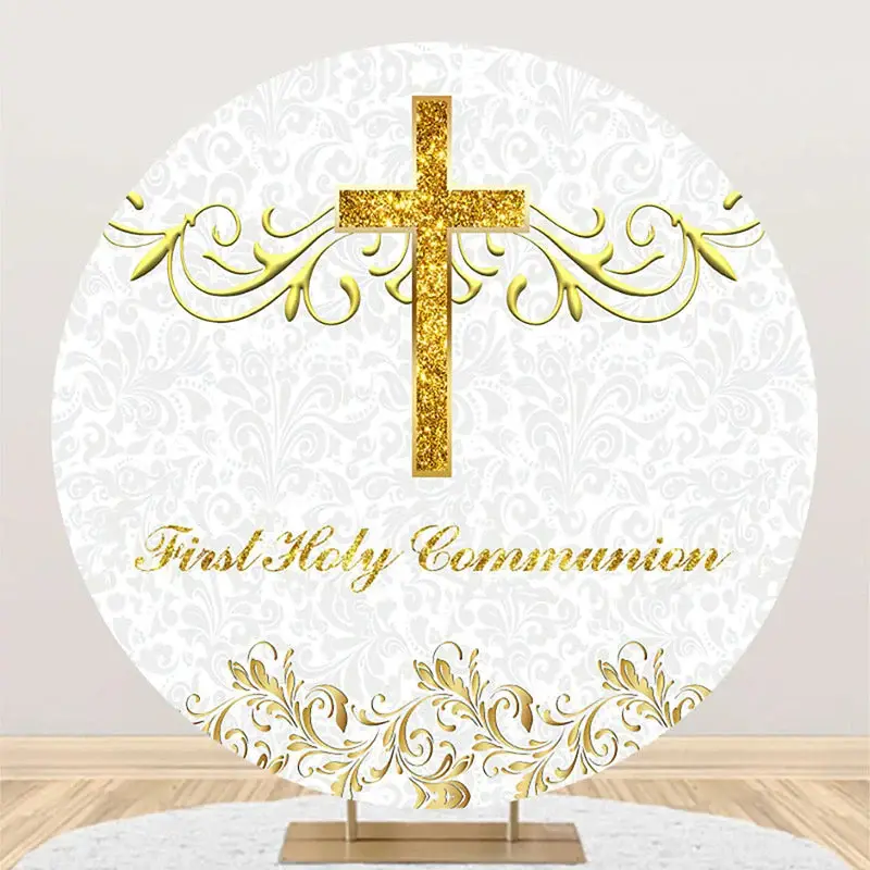Gold Cross First Holy Communion Baptism Backdrop