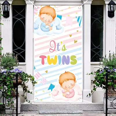 Its Twins Pink Blue Stripe Baby Shower Door Cover - Aperturee
