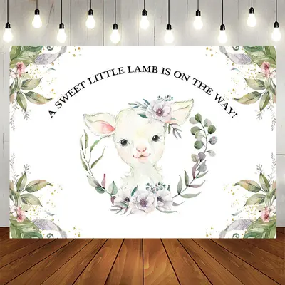 Aperturee A Little Lamb Is On The Way Baby Shower Backdrop