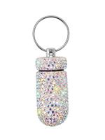 Rhinestone Decor Pill Case Keychain, Waterproof Pill Holder with Keychain, Charm, Medicine Dispenser Bottle Storage for Outd...