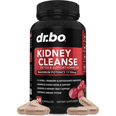 Dr. Bo Kidney Cleanse & Detox Support - Natural Kidney Health, Urinary Tract & Bladder Support Formula with Cranberry - 21 In...