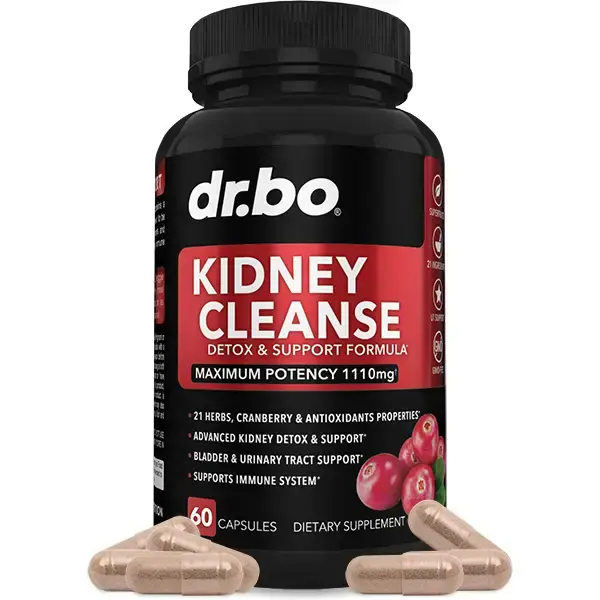 Dr. Bo Kidney Cleanse & Detox Support - Natural Kidney Health, Urinary Tract & Bladder Support Formula with Cranberry - 21 In...