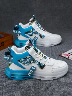 Fashion Letters Print Colorblock Non-slip Sneakers, Casual Comfortable Breathable Sports Shoes for Outdoor Activities, Trendy...