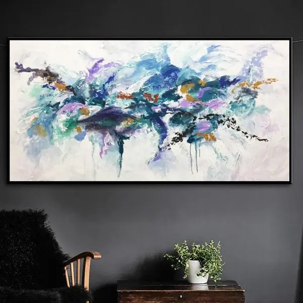 Large Contemporary Art Colorful Painting White Wall Art Blue Abstract Painting | MARINE FAUNA